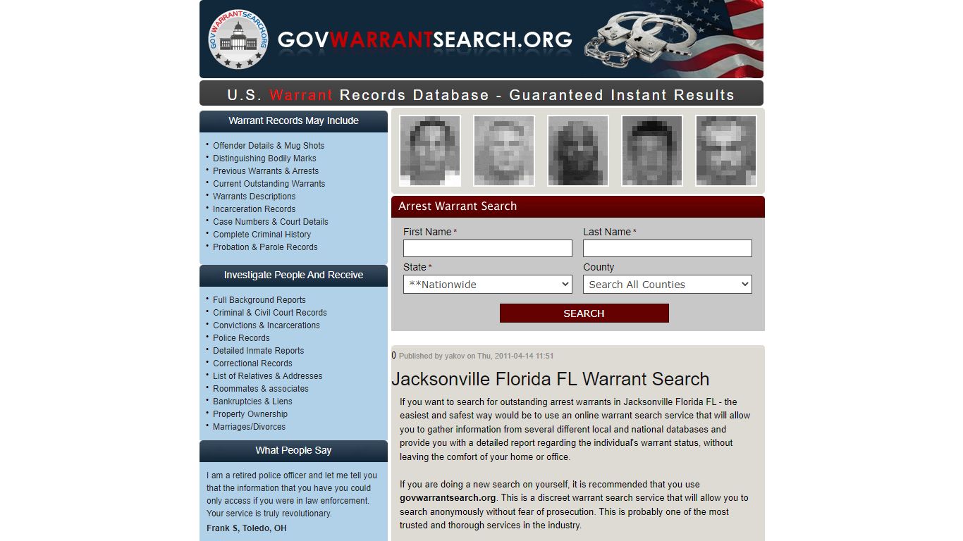 Jacksonville Florida FL Warrant Search